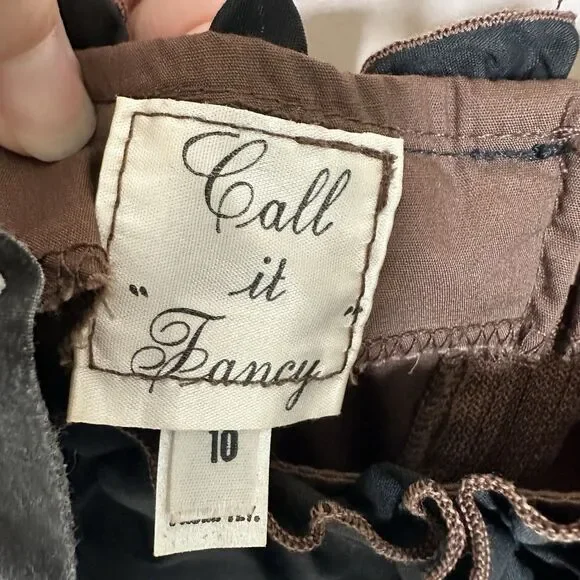 VTG Call it Fancy Square Dance Dress 10 Full Skirt Rockabilly Tiered Brown Blk - Picture 2 of 7